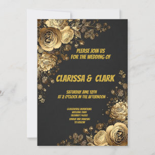 Hochzeitkarte verziert mit goldenen Blumen auf ein Einladung