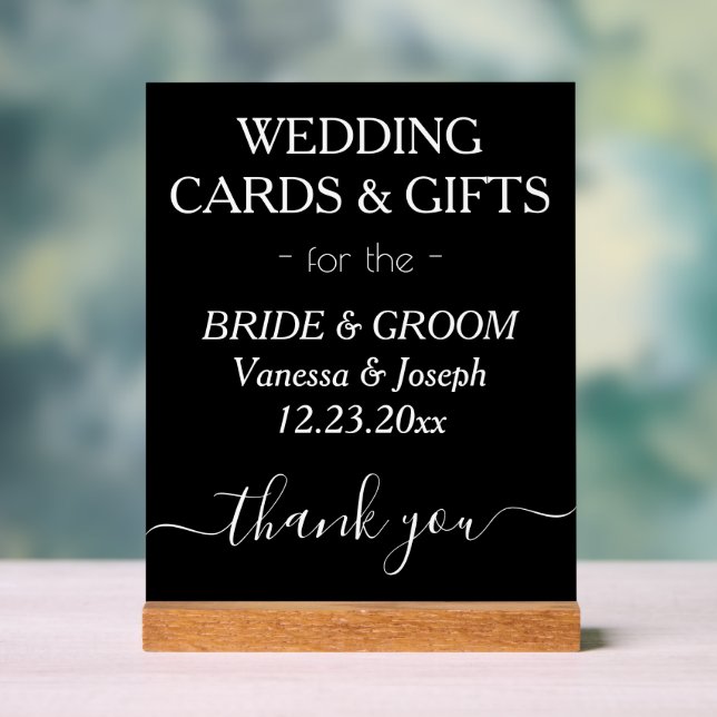 Hochzeitkarten Schwarz-weiße NAMES Typografie Acrylschild (Neutral)