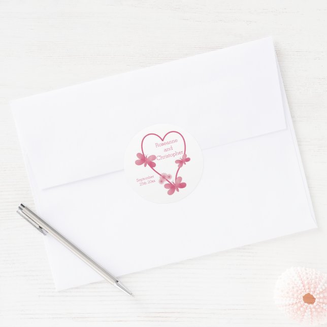 Hochzeitklassische Rundsticker Rosa Herzen Runder Aufkleber (Umschlag)