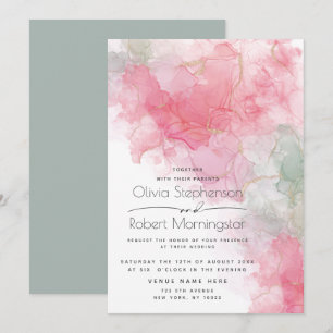 Hochzeitliche Abstrakte Rose mit Alkoholtink und M Einladung