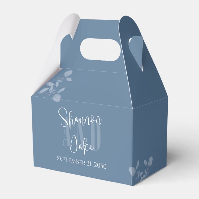 Hochzeitliche Aquarell-Blume Typografie Dusty Blue Geschenkschachtel (Rückseite)