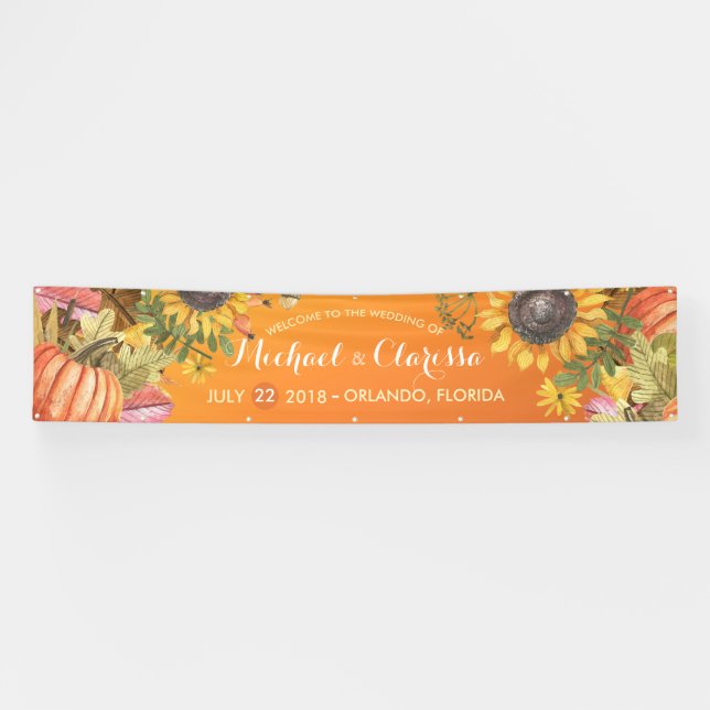 Hochzeitliche Begrüßung Ahorn Blätter Pumpkins Son Banner (Horizontal)