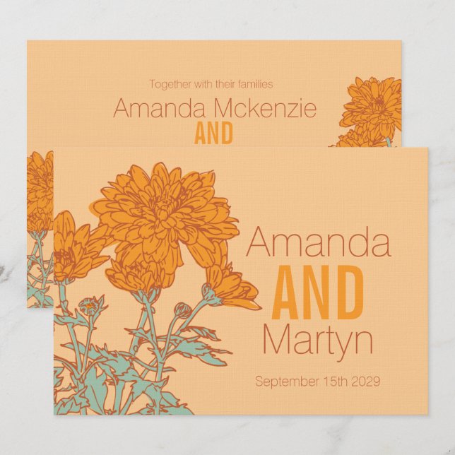 Hochzeitliche Chrysanthemumorange Hochzeit im Herb Einladung (Vorne/Hinten)
