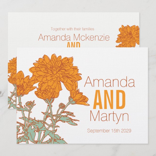 Hochzeitliche Chrysanthemumorange Hochzeit im Herb Einladung (Vorne/Hinten)