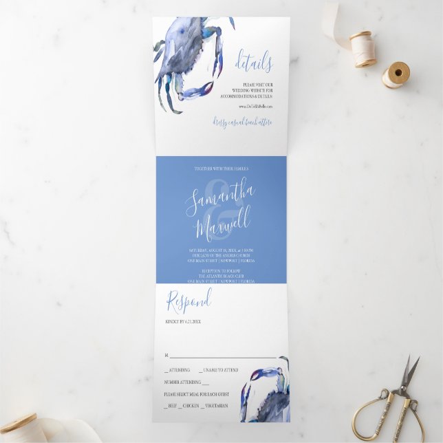 Hochzeitliche Einladung Beach Blue Crab (Innenseite)