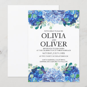 Hochzeitliche Einladung blaues Hydrangea-Eukalyptu