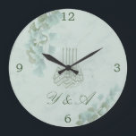 Hochzeitliche Erinnerungen Islamische Bismillah Eu Große Wanduhr<br><div class="desc">Eukalyptus grün verlasse Bismillah Blumendesign. Der Hintergrund ist ein weiches Grün mit einer marmorierten Textur. Ein individuelles Blattdesign mit Ihren Informationen,  das leicht angepasst werden kann,  um Ihr eigenes Design zu gestalten. Persönliche Wohngestaltung von Chessie's feinen Designs.</div>