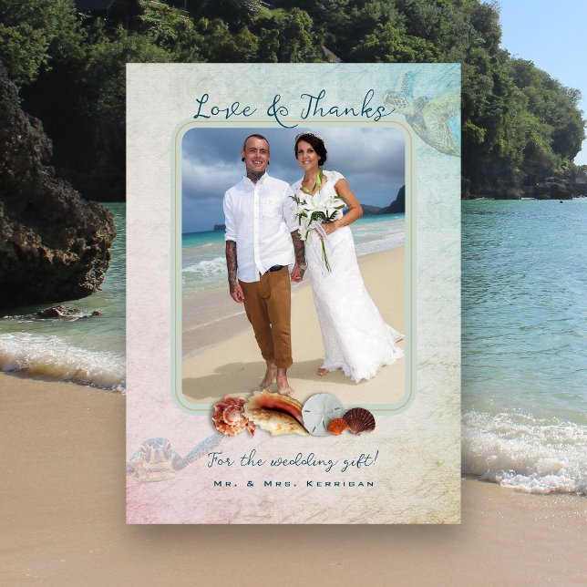 Hochzeitliche Foto Sea Turtle Beach Muscheln Dankeskarte (Von Creator hochgeladen)