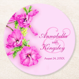 Hochzeitliche Hibiskus Rosa Aquarellpapier Unterse Runder Pappuntersetzer