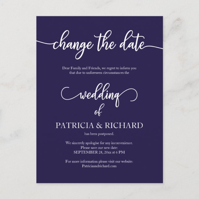 Hochzeitliche Hochzeit billig Elegant Navy Blue Postkarte (Vorderseite)