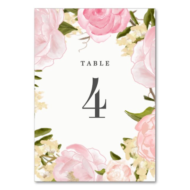 Hochzeitliche Hochzeit von Aquarellblütenpink Tischnummer (Vorderseite)
