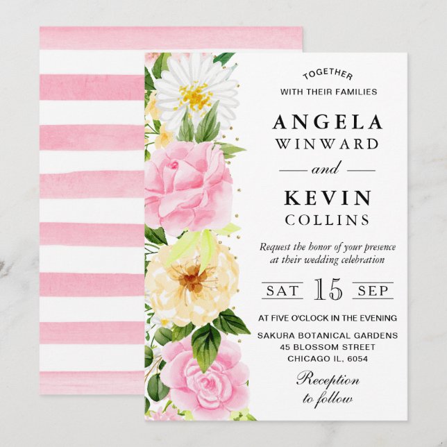 Hochzeitliche Hochzeit von Aquarellfarben, Rosa un Einladung (Vorne/Hinten)