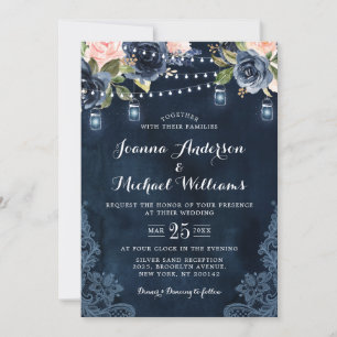 Hochzeitliche Hochzeit von Navy Blue Blush Pink Ro Einladung