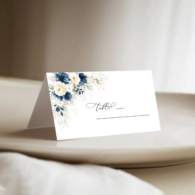 Hochzeitliche Hochzeit von Navy Blue und White Ros Platzkarte (Von Creator hochgeladen)