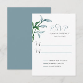 Hochzeitliche Hochzeitsstimmung mit blauen grünen  RSVP Karte