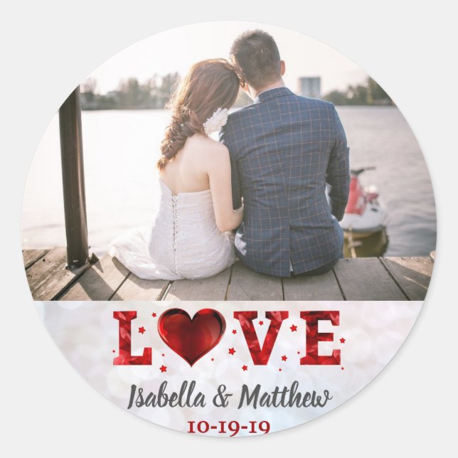 Hochzeitliche Liebe für immer Red Heart Custom Fot Runder Aufkleber (Vorderseite)