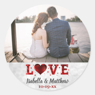 Hochzeitliche Liebe für immer Red Heart Custom Fot Runder Aufkleber