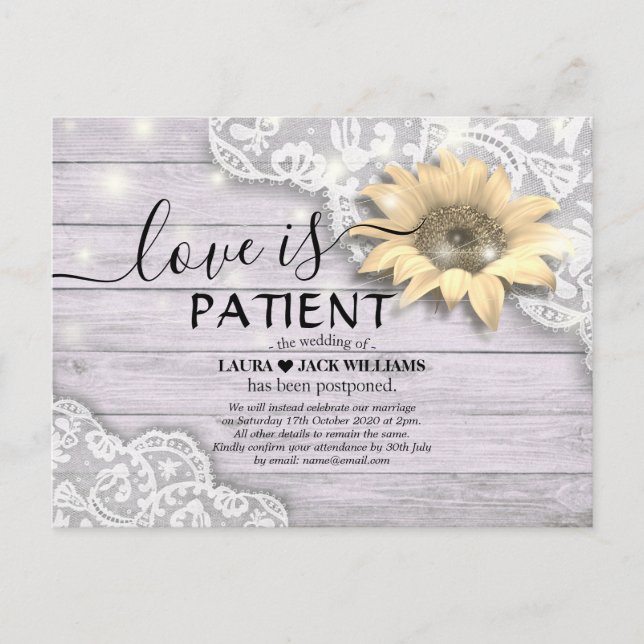 Hochzeitliche Liebe ist geduldige Sonnenblumen Ankündigungspostkarte (Vorderseite)