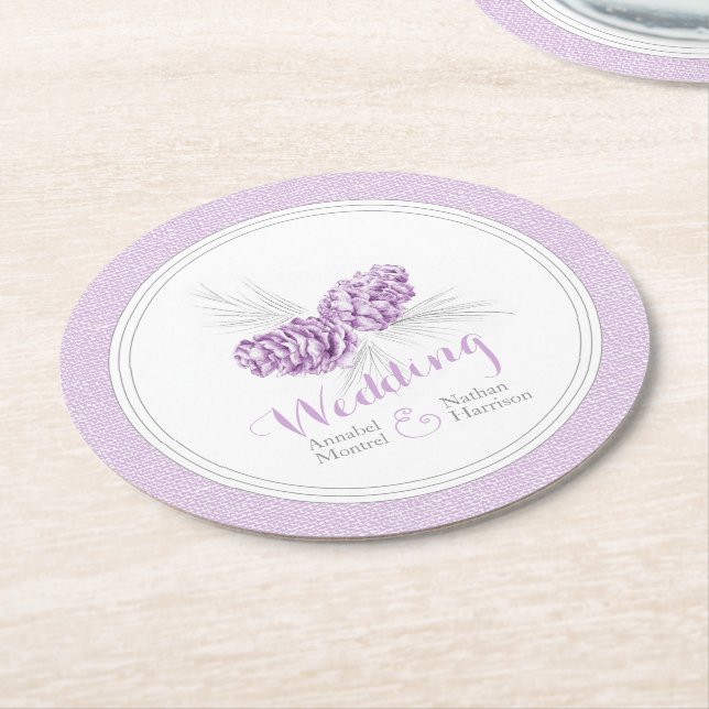 Hochzeitliche lila Pinienkerne-Untersetzer Runder Pappuntersetzer (Angewinkelt)