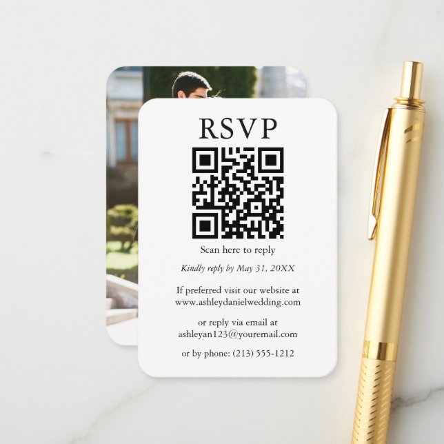 Hochzeitliche Minimalistische QR-Foto-UAWG Begleitkarte (Vorderseite/Rückseite Beispiel)