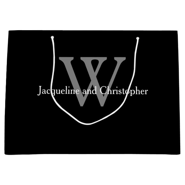 Hochzeitliche Monogramm und Namen Chic Black Große Geschenktüte (Vorderseite)