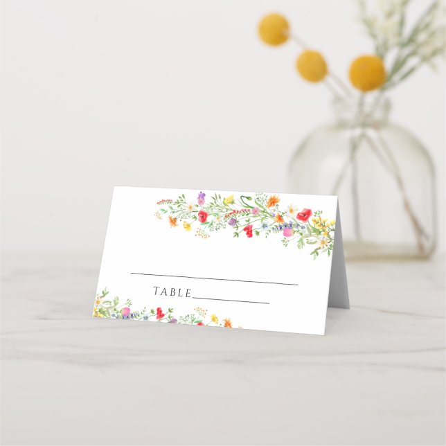 Hochzeitliche Platzkarte für Elegante Wildblumen (Vorderseite)