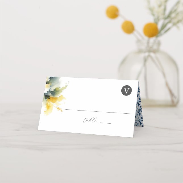 Hochzeitliche Platzkarten Blau und Gelb (Rückseite)