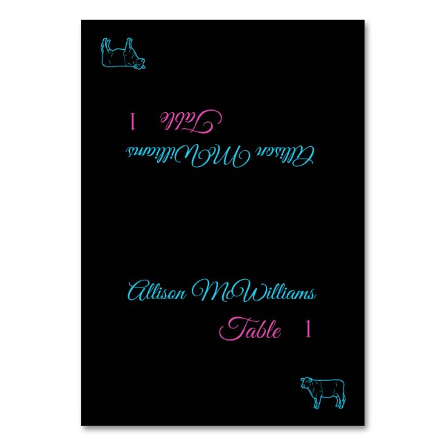 Hochzeitliche Platzkarten-Fleisch-Symbol-blau und  Tischnummer (Vorderseite)