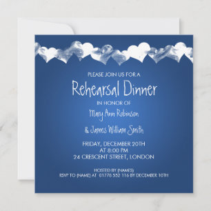 Hochzeitliche Probe Abendessen Grunge Herz Blau Einladung