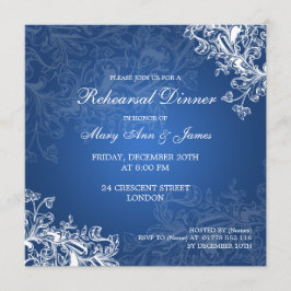 Hochzeitliche Probe Abendessen Vintage Wirbel Blau Einladung