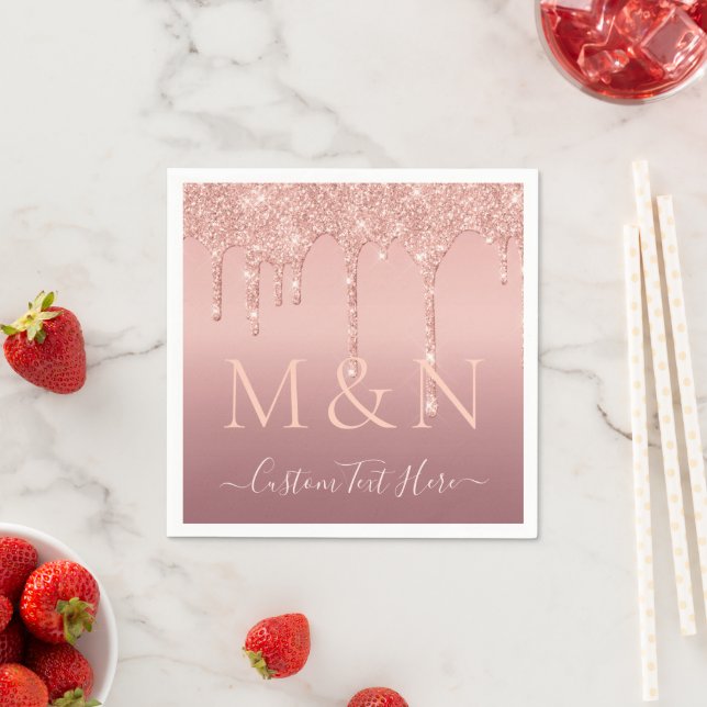 Hochzeitliche Rose Gold Blush Glitzer Name Napkins Serviette (Beispiel)