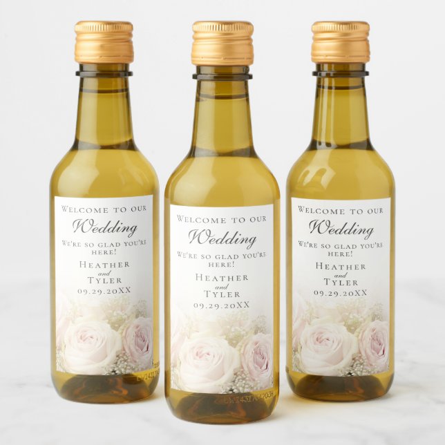 Hochzeitliche Rose Mini Weinflaschen Etiketten (Flaschen)