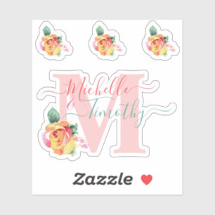 Hochzeitliche Rose Wasserfarbe Blumenbrief Initial Aufkleber