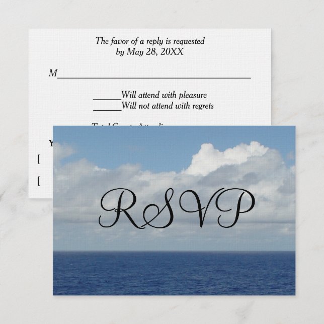 Hochzeitliche RSVP Ozeanwellen Flutartige weiße Wo (Vorne/Hinten)