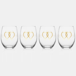 Hochzeitliche Stemless Wine Glasses Gold Hearts Weinglas Ohne Stiel