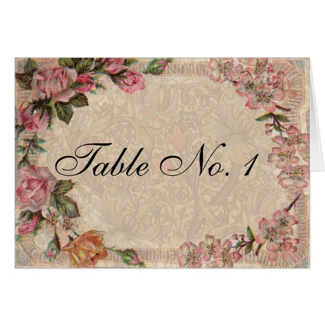 Hochzeitliche Tischnummer Antike Vintage Platzkart (Vorderseite (Horizontal))