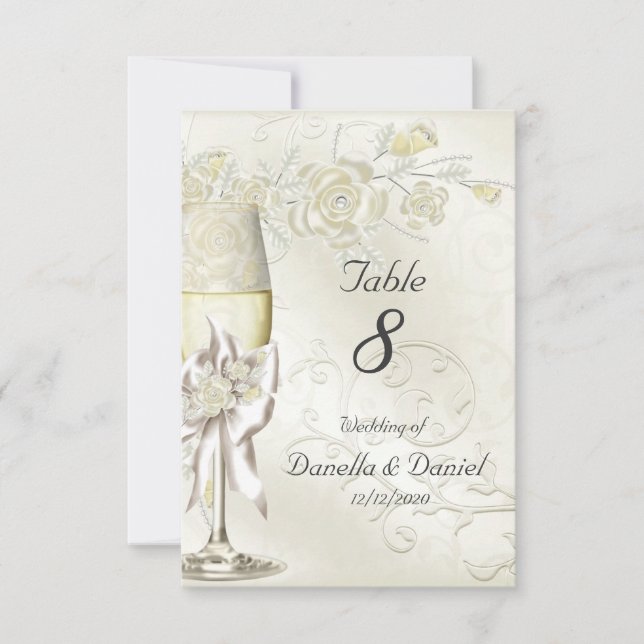 Hochzeitliche Tischnummer Gold Creme Pearl Floral  (Vorderseite)