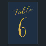 Hochzeitliche Tischnummer Gold Glitzer Marine eleg<br><div class="desc">Imitate Goldfolie formale Kalligraphie Skript Hochzeitsempfang Karte. Die marineblaue Hintergrundfarbe ist editierbar. Sie können es ändern,  nachdem Sie auf KUNSTSTOFFE geklickt haben. Hier finden Sie die ganze Reihe von Nummern (1 - 50): http://bit.ly/2sLMaFh Wenn Sie Hilfe benötigen,  kontaktieren Sie mich bitte über den unten stehenden Shop.</div>