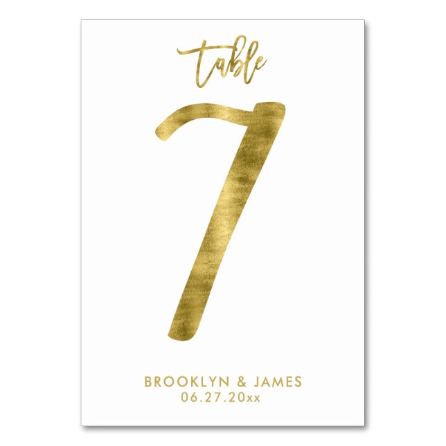 Hochzeitliche Tischnummern Gold Foil Effekt Nummer (Vorderseite)