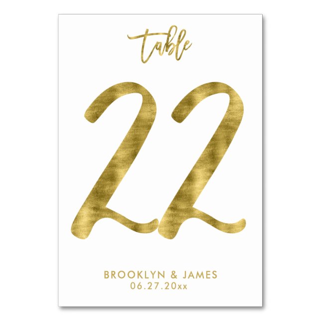 Hochzeitliche Tischnummern Gold Foil Effekt Nummer (Vorderseite)