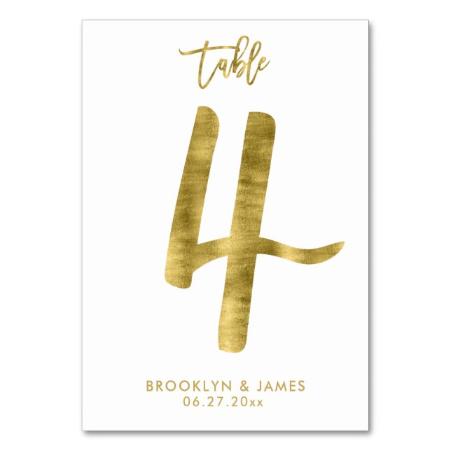 Hochzeitliche Tischnummern Gold Foil Effekt Nummer (Vorderseite)