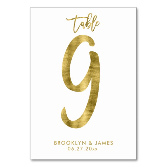 Hochzeitliche Tischnummern Gold Foil Effekt Nummer (Vorderseite)