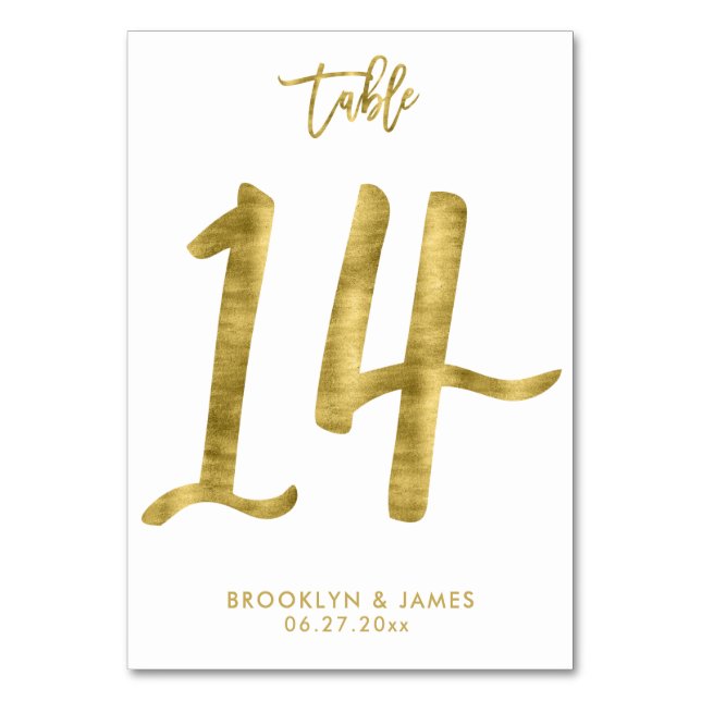 Hochzeitliche Tischnummern Gold Foil Effekt Nummer (Vorderseite)