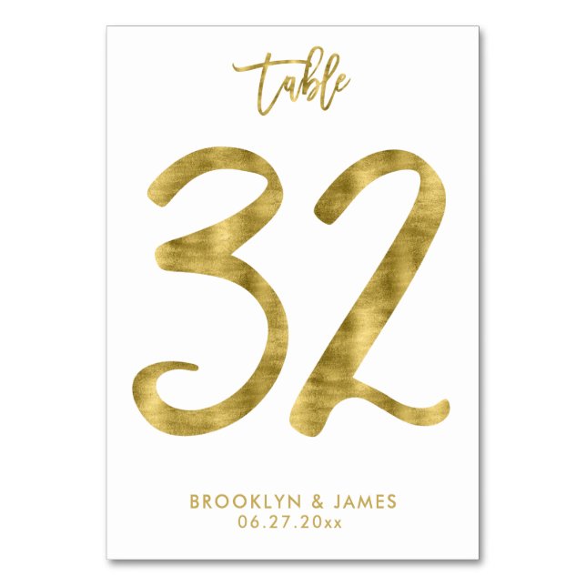 Hochzeitliche Tischnummern Gold Foil Effekt Nummer (Vorderseite)