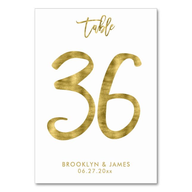 Hochzeitliche Tischnummern Gold Foil Effekt Nummer (Vorderseite)