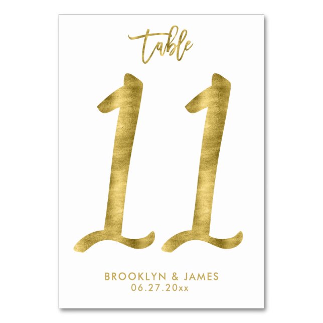 Hochzeitliche Tischnummern Gold Foil Effekt Nummer (Vorderseite)