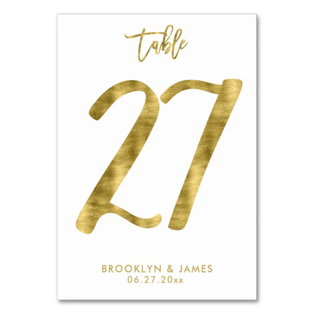 Hochzeitliche Tischnummern Gold Foil Effekt Nummer (Vorderseite)