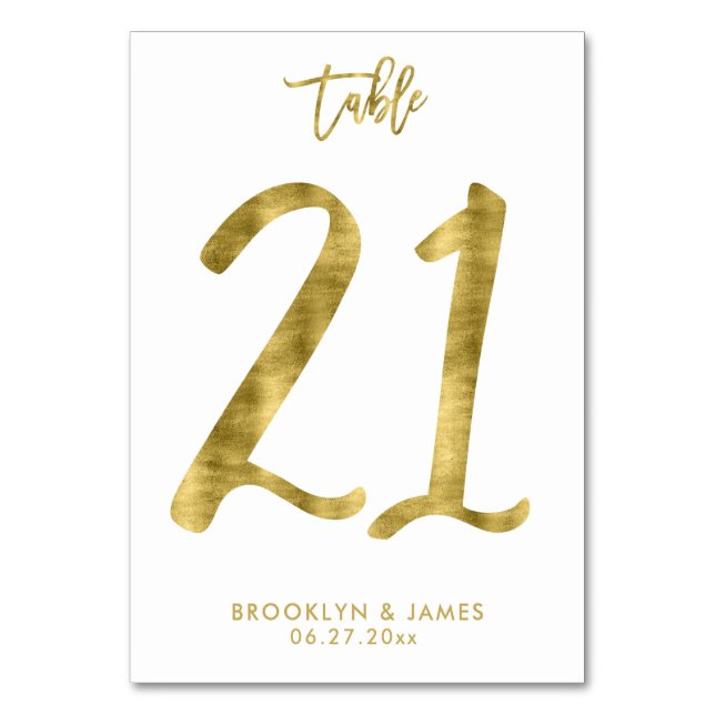 Hochzeitliche Tischnummern Gold Foil Effekt Nummer (Vorderseite)