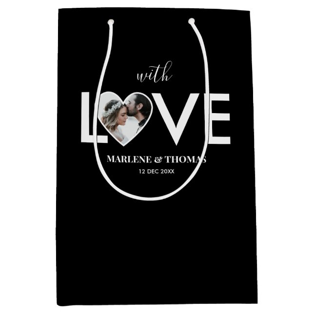Hochzeitliche Verlobung - Schwarzes Foto Mittlere Geschenktüte (Vorderseite)