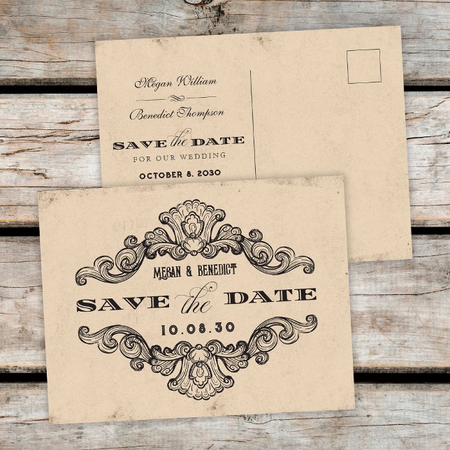 Hochzeitliche Vintage Kalligraphie Save the Date Postkarte (Von Creator hochgeladen)